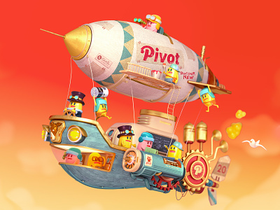 Pivot 20th anniversary artwork 3d airship c4d character cinema4d octane ship