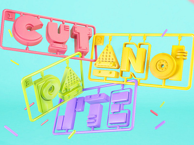 Cut and Paste 3d cinema4d plastic models type typography