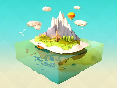 Low Poly Island 3d cinema 4d geometric island low poly miniature