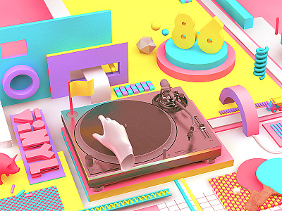 Turntable etc 3d c4d cinema4d colorful cute music pig ping pong toy turntable zbrush