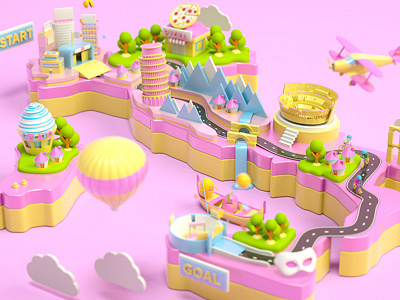 Giro D'Italia 3d cinema 4d colorful italy low poly miniature motion nintendo pink toy