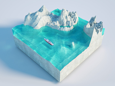 Iceberg (inspired) 3d c4d cinema4d iceberg island isometric low poly miniature north pole octane