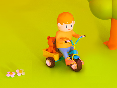 Morning Patrol 3d c4d character cinema4d kid low poly render toy tricycle vray
