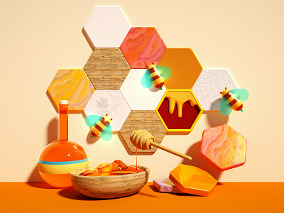 Bee&Honey 3d bee c4d cg cinema4d color hex honey miniature octane space