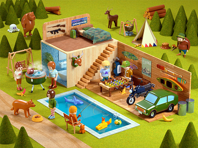 Camping House 3d c4d camp cg character cinema4d miniature octane toy
