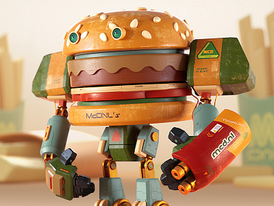 Burgerbot 3d burger character cinema4d octane robot