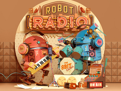 Robot Radio 3d band c4d cg character cinema4d design music octane radio render robot