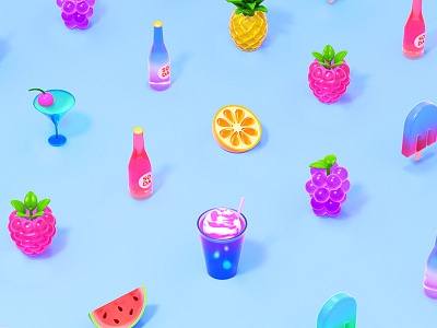 Summer Vibes 3d cg cinema4d cute fruits icecream octane summer