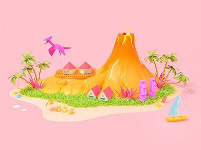 Tropical 3d beach c4d cinema4d island isometric octane tropical