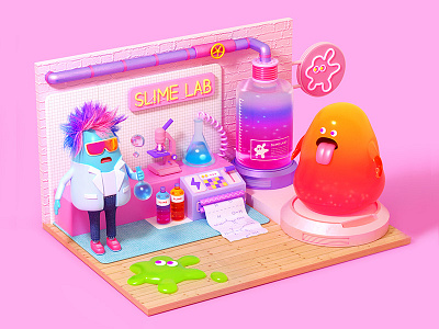 Slime Lab 3d c4d cg character cinema4d isometric labor low poly octane slime toy