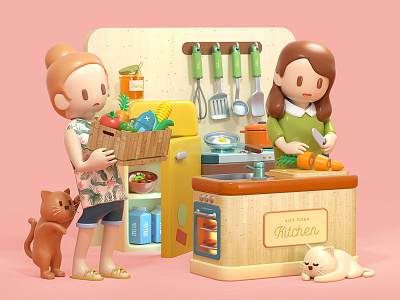 Toy Kitchen 3d c4d cat character cinema4d illustration isometric kitchen toy