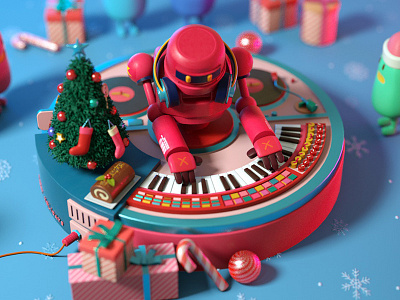 DJ Robot Xmas ver. 3d c4d character christmas cinema4d octane robot xmas