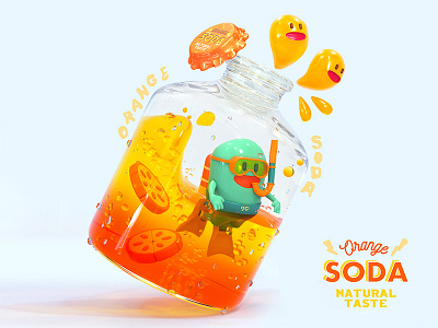 Orange Soda Dive 3d c4d cg character cinema4d diving octane octane render octanerender orange orange soda oranges render soda summer