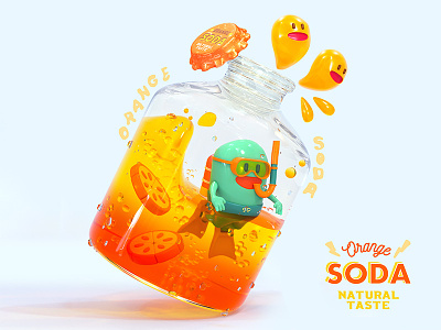 Orange Soda Dive 3d c4d cg character cinema4d diving octane octane render octanerender orange orange soda oranges render soda summer