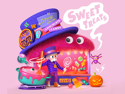 Monster Sweets Boutique 3d c4d character cinema4d halloween illustration isometric octane pink sweets