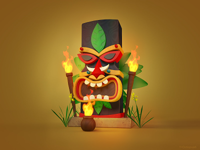 Tiki totem mask c4d character characterdesign illustration modeling photoshop render