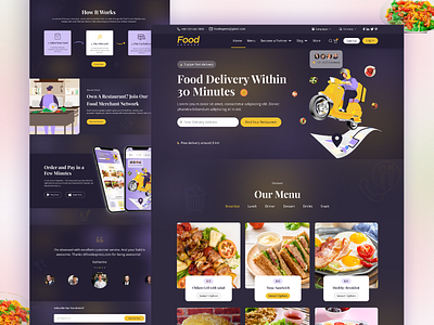 Dark Mode of Online Food Delivery Web Template Design food landing design landing page ui landingpage online food delivery online food order restaurant ui uiux web template web ui web ux webdesign