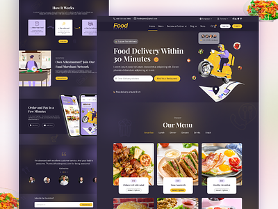 Dark Mode of Online Food Delivery Web Template Design