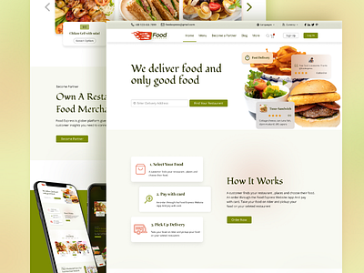 Light Mode of Online Food Delivery web Template Design food green landing page landing page design light mode online delivery online food delivery online food order red ui uiux web web template web template design web ui