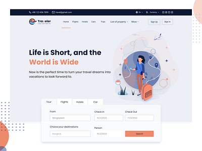 Hero Section on Light Mode of Travel web template Design