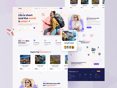 Travel Landing Page Design adventure agency booking app destination explore hotel app hotel app travel booking landing page tour travel agency travel app travel landing page travelling trip ui ux vacation webdesign