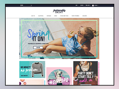 Fashionably Skint Homepage bold bright clothing design ecommerce fashion web website youth