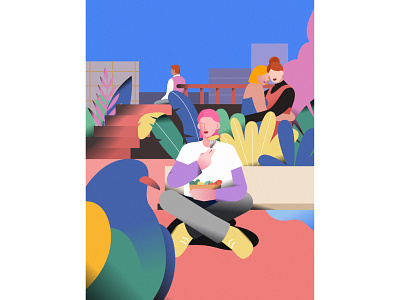 Lunch Break #02 character city flat graphic illustration illustrator lgbtq life plants vector