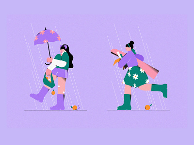 Rainy Day character flat girls graphic illustration illustrator life rain vector