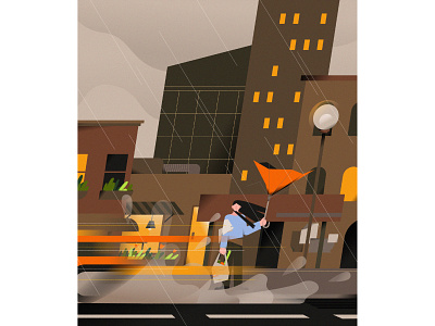 summer in new york character city design flat graphic illustration illustrator life rain vector