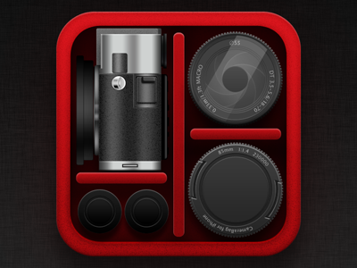 Camera Bag icon black camera film gray icon ios ipad iphone leica lens photo red role