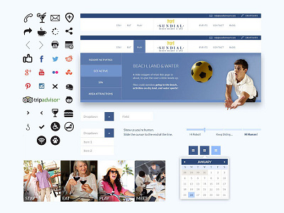Beach Resort Website UI Branding calendar captcha dropdown flyout flyout menu graphic design hover icons ui ux web design website