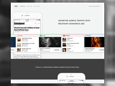 URX.com /Publishers app commerce interface mobile publishers website