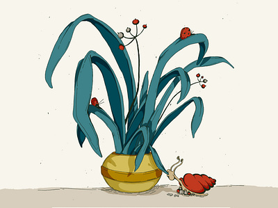 Houseplant 2d art artwork berry character digital painting houseplant illustration plant pot snail