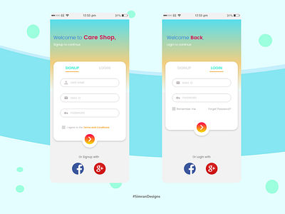 Signup/Login Pages careshop design medical app medicine mobile typography ui