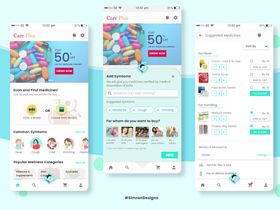 Care Shop Home screens ( Medical App) design iconography logo medical app medical care mobile app design mobile ui typography user experience