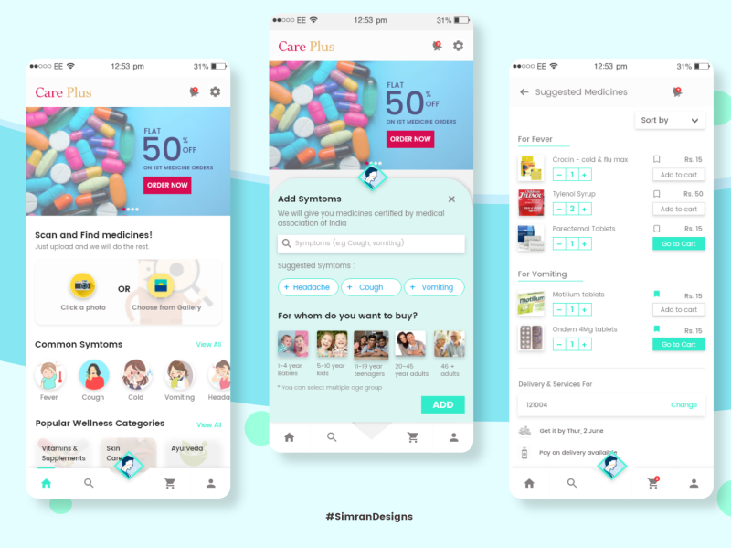 Care Shop Home screens ( Medical App) by Simran Koul on Dribbble