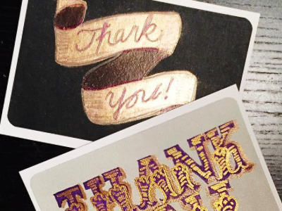 Hand lettered thank you cards gold hand lettered purple thank you