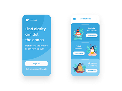 Mock meditation app UI app design illustration login page mobile ui responsive design signup trending uidesign