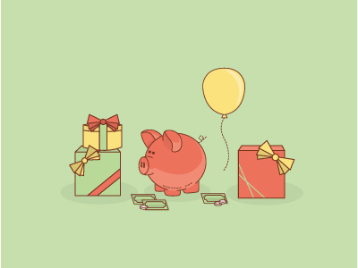 Birthday Pig balloon birthday greeting card piggy bank presents