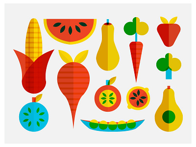 eat your fruits & veggies fruit icons illustration vegetables