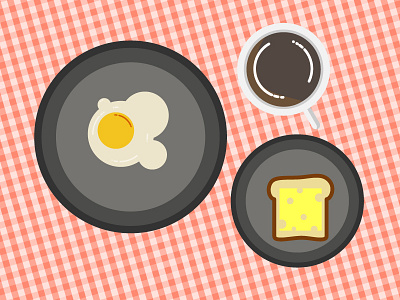 7 breakfast checks cheese toast coffee cream egg flat illustration food