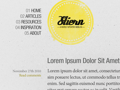 Stiern Redesign navigation paper texture website yellow