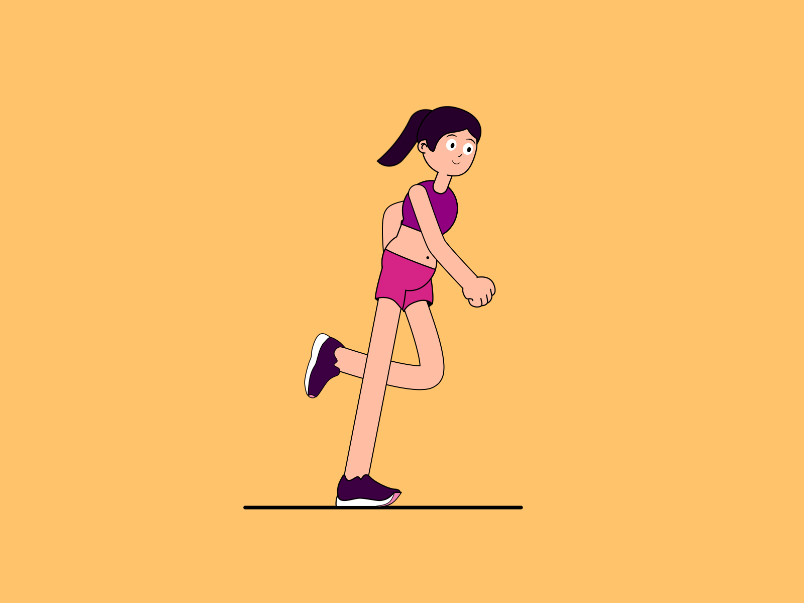 Girl Running Cycle 2d after effects animation flat design gif illustration illustrator motiongraphics run cycle running sport stroke