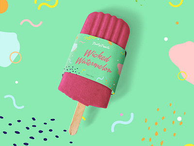Wicked, Wow, Wonderful Watermelon advertising branding clean color colorful fun green label minimal mockup modern packaging packaging design popsicle red simple vibrant watermelon