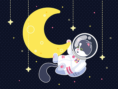 Moonlight in the moonlight adobe illustrator astronaut baltimore art cat illustration illustrator kitty moon space stars tuxedocat vector vector art