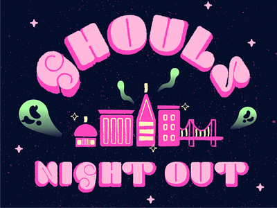 Ghouls Night Out adobe illustrator baltimore art ghosts halloween illustration illustrator pink typogaphy vector vector art