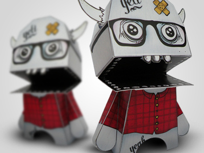 Papertoy blue craft cut glasses papertoy paste red tattoo yeti