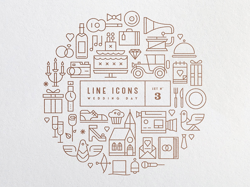 Line Icons Set 3 - Wedding Day gramophone car dove church weddingday wedding free icon icons download iconset line icons