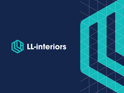 LL Interiors - Brand Logo Design blue brand logo branding geometric green interiors logo logo construction navy teal
