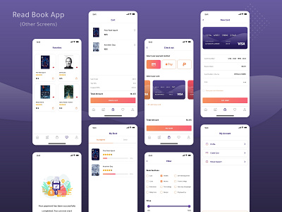 iBook | Read Book App account app books cart credit card daily daily ui dailyui design favorites filter illustration illustrator mobile payment payment method profile ui ui design ux